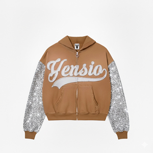 Vente en gros Design personnalisé brodé strass hommes fermeture éclair 100% coton diamant automne sweat à capuche pour hommes et jeunes - Product Image 3