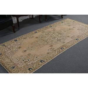 Clásico Beige azul 4x9ft Alfombra de lana hecha a mano área grande rectángulo turco pasillo patrón abstracto Patchwork diseño para adolescentes látex - Product Image 4