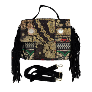 Handmade Girls Casual Satchel Beach <b>Bag</b> <b>Patchwork</b> Design Leather Handbag Two Straps Polyester Chain Embroidery Hard for Parties - Product Image 1