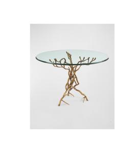 Table basse à base d'aluminium sculptée florale avec surface en verre transparent pour des espaces minimalistes traditionnels ou modernes confortables - Product Image 3