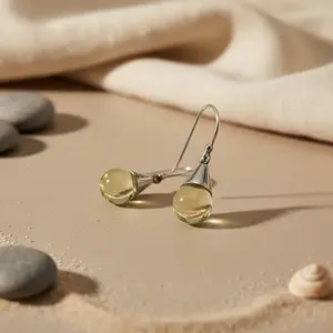 Boucles d'oreilles pendantes en forme de larme en argent avec pierre précieuse jaune, boucles d'oreilles pendantes tendance - Product Image 1