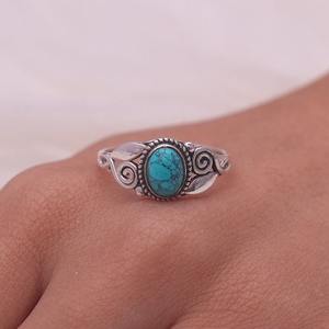 Tendance 925 argent Sterling Turquoise pierre précieuse bague bijoux à la main en argent Boho Style bague bijoux pour femmes cadeau pour les filles - Product Image 2