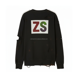 Premium 380 GSM Sudadera desgastada de lana de algodón pesado con picos en los hombros Sudaderas básicas con logotipo impreso personalizado - Product Image 2