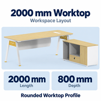 Bureau de direction en bois grainé avec armoire latérale séparée et pieds en métal blanc 2000 mm pour bureaux de direction modernes