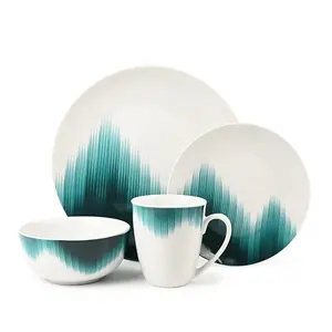 陶瓷制造商蓝白中国瓷器餐具16件带贴花的瓷器餐具