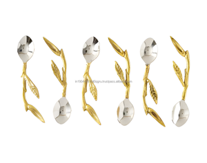 Juego de cuchara de postre con mango de diseño de ramita dorada y plateada de lujo para bodas y fiestas - Product Image 1