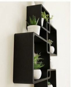 Étagère murale minimaliste en bois noir, design carré, étagère de rangement multifonctionnelle pour salon, présentoir de plantes, cinq niveaux - Product Image 5