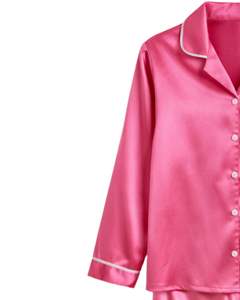 Ensemble de pyjama en satin de soie rose pour femmes, fabriqué par le fabricant, boutonné, manches longues, vêtements de nuit de luxe, vêtements de détente doux et brillants - Product Image 4