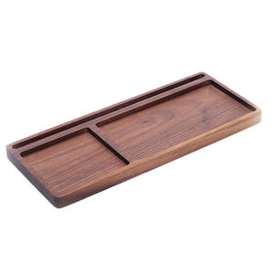 Plateau de rangement en bois de noyer naturel de luxe, plateau de rangement de papeterie de bureau moderne, organisateur de bijoux en bois esthétique, cadeau d'entreprise - Product Image 1