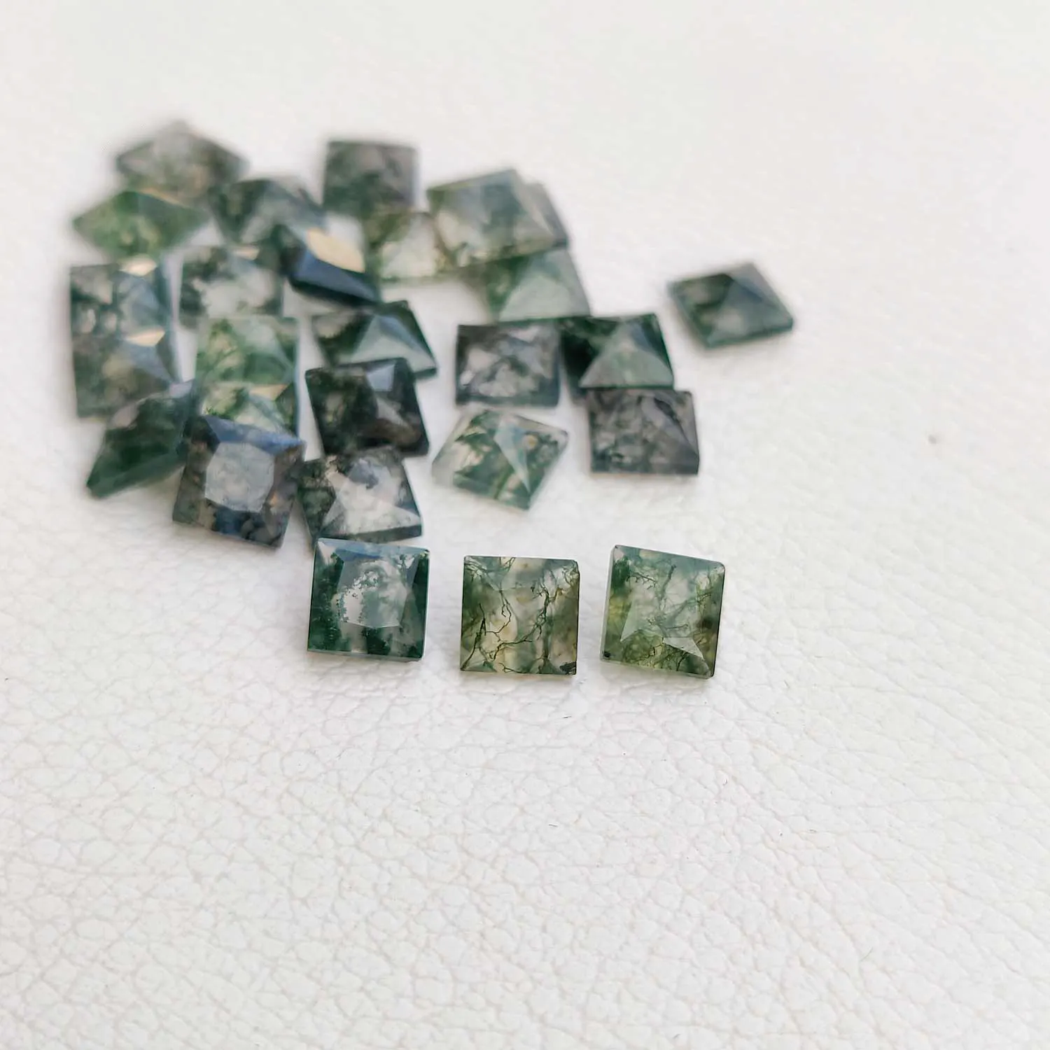 Handmade Products 2024 8mm Natural Moss Agate Square Princess Cut Calibrated Loose Gemstone At Reasonable Price