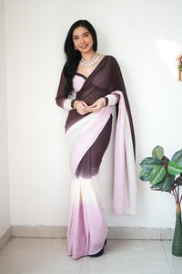 FULPARI PRÊT À PORTER SAREE GEORGETTE INDIENNE AVEC MAGNIFIQUE IMPRIMÉ ET BLOUSE UNSTICH - Product Image 3