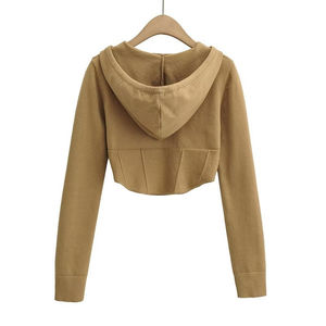 Tops cortos de invierno para mujer, sudaderas con capucha, sudaderas transpirables de algodón y poliéster, ropa de calle sólida 3D, Tops cortos con capucha y logotipo para mujer - Product Image 3