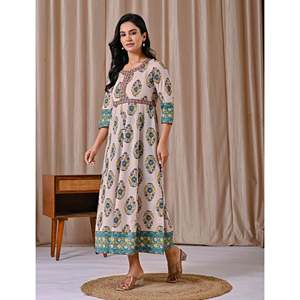 Vestido de algodón gris con estampado Butta Block, estilo bohemio casual, largo hasta el suelo, con botones, elegante para mujer, ODM 5XL, transpirable, cintura natural - Product Image 5