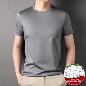 Colección de verano 2025 en stock, camisetas informales de moda para hombres de grado superior, nueva marca, manga corta sólida, 1.7% seda, 100% algodón - Product Image 3
