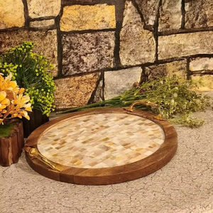 Plateau de service en bois fait main de luxe avec incrustation de nacre complexe détaillant élégant Ramadan Eid cadeau décoration de la maison - Product Image 6