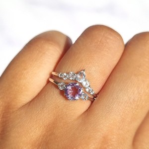 Layered Lavender Amethyst <b>Ring</b> <b>Set</b> Wedding Engagement Stack Purple For Women 925 <b>Sterling</b> <b>Silver</b> February Birthstone Ensemble - Product Image 2