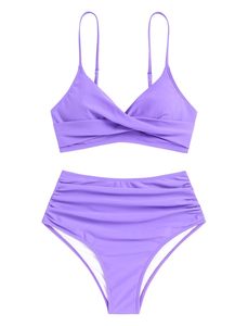 Ensembles de bikini taille haute pour femmes maillot de bain deux pièces push up maillot de bain froncé torsadé sur le devant - Product Image 5