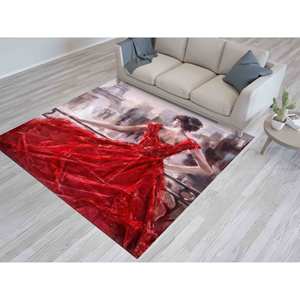Tapis imprimé avec une femme en robe rouge, tapis non tissé doux - Product Image 2