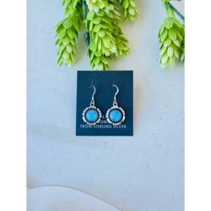 Navajo Handmade <b>Opal</b> (Man-Made) and Sterling Silver Drop Dangle <b>Earrings</b> - Product Image 1