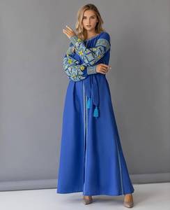 Recién llegado, vestido de cambio con bordado Floral para mujer, elegante vestido de encaje rumano decorado hasta el tobillo hasta la mitad, 100% algodón - Product Image 1