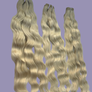 613 Blonde Remy Cheveux Humains Bundles Indien Doux Trame Extensions avec Vague Naturelle Étiré Longueur - Product Image 1