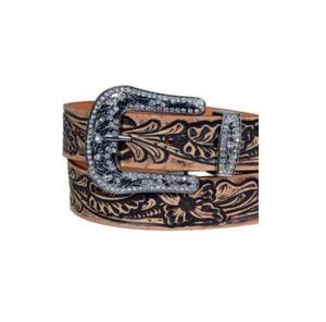 Ceintures en cuir usiné à fleurs noires unisexes de qualité supérieure avec boucles fantaisie perlées produits de cheval durables personnalisés - Product Image 3