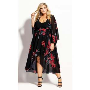 Abito lungo City Chic da donna Iris Love MAXI nero taglia 24W con vita impero, silhouette a trapezio e stampa floreale in chiffon - Product Image 1