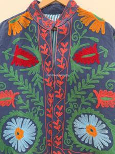 Veste en coton brodée florale bohème, col mandarin, manches trois quarts, vêtements d'extérieur pour femmes, printemps - Product Image 5
