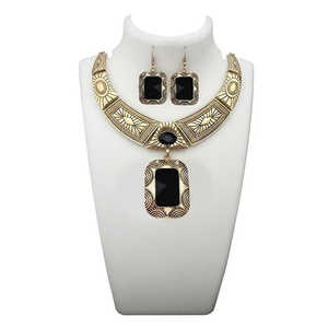 Conjuntos de joyería fina Urthn Piedra turquesa negra con declaración de oro antiguo - Product Image 1