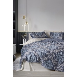 Ensemble de housse de couette double en satin de coton beige Owen avec motif floral pour usage domestique - Product Image 1