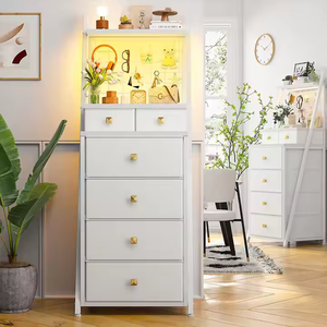 Cómoda de dormitorio personalizada de madera suministrada de fábrica y cómoda de 6 cajones con iluminación LED para almacenamiento de ropa y alimentos en la sala de estar - Product Image 6