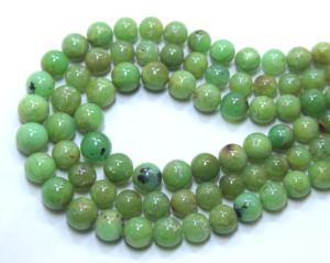 Cuentas de piedras preciosas naturales de crisoprasa, redondas lisas, 10X14MM, Color verde para la fabricación de joyas aprox. 13 pulgadas - Product Image 1