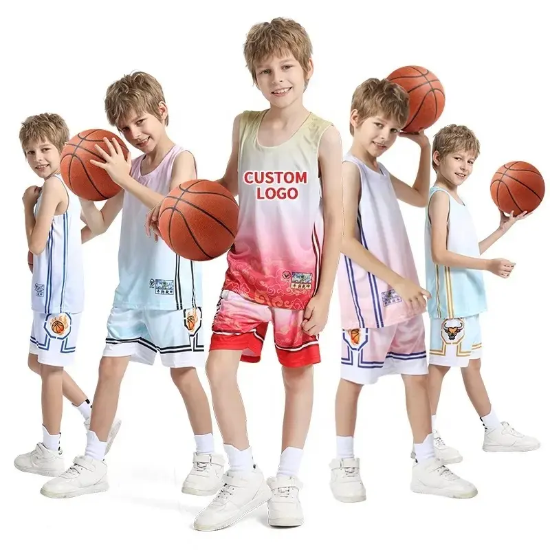 Conjuntos de camisetas de baloncesto baratas para niños, uniforme de baloncesto en blanco