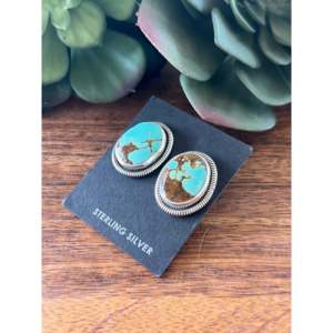 Wydelle Billie #8 Turquoise & <b>Sterling</b> <b>Silver</b> <b>Stud</b> Earrings Bezel Setting Inlay Technology - Product Image 4