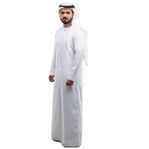 Venta al por mayor nueva túnica thobe de hombres árabes musulmanes con bolsillo lateral suelta Jubba ropa islámica blanco teñido cuello alto Premium
