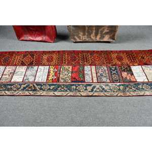 2.5x8.1 ft Vintage Rug, Turkish <b>Runner</b> Rug, <b>Red</b> Blue Floral Wool Rug - Product Image 3