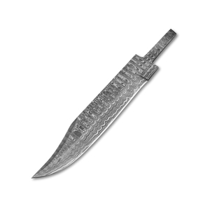 Cuchillo Bowie de punta clip hecha a mano, DIY, OEM, personalizado, hoja en bruto de acero de Damasco con mango de media cola, 10 pulgadas de longitud total - Product Image 1