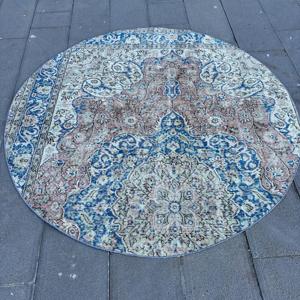 Alfombra Turca Vintage, Alfombra Oriental Azul Gris de 5.6x5.6 pies - Product Image 1