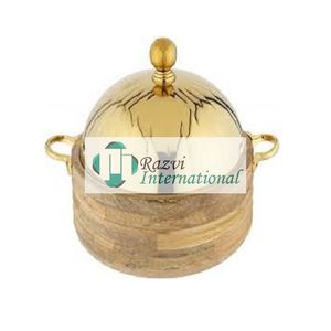 Marmite de service en bois avec couvercle plaqué or en acier inoxydable taille et forme personnalisées casserole pour marmite à un prix attractif - Product Image 1