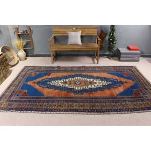 พรมวินเทจขนาดใหญ่ 5.3x9.6 ฟุต สีน้ำเงินตุรกี พรมสีพื้น - Product Image 3