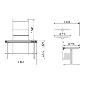 Table de travail multi2move 1280 x 700 x 700-1200 mm LxPxH réglable en hauteur électriquement - Product Image 4