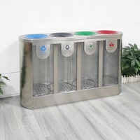 Poubelle de recyclage en acier inoxydable de haute qualité à 4 compartiments, grande poubelle transparente pour l'aéroport
