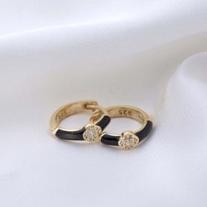 ต่างหูเงินแท้ 925 ดีไซน์โคลเวอร์เคลือบสีดำ งานฝีมือตุรกี ขายส่ง - Product Image 2