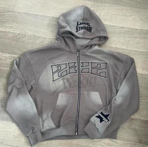 เสื้อฮู้ดติดซิปสำหรับฤดูหนาวปรับแต่งได้มีลายปักพลอยเทียมสีทึบลายพระอาทิตย์จางปรับแต่งได้ - Product Image 1