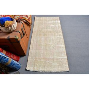 พรมวินเทจขนาด 2.3x4.9 ฟุต, พรมตุรกีขนาดเล็ก, พรมโมร็อกโกสีขาวน้ำตาล - Product Image 1