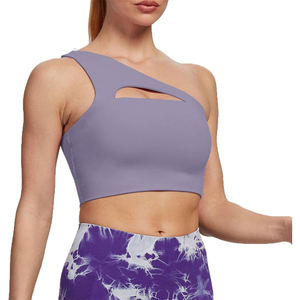 Sujetador deportivo corto de un hombro sin tirantes para mujer 2024, sujetador de Yoga de entrenamiento de bajo impacto, espalda transpirable, estilo informal de talla grande - Product Image 2