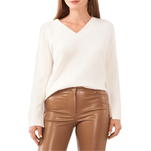 Maglione da donna Vince Camuto a maniche lunghe con scollo a V, traspirante, beige, premium, casual, con stampa western, per autunno/inverno, taglia frontale - Product Image 1