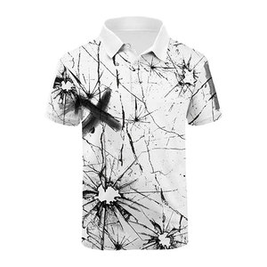 Polo de Rendimiento para Hombre |   Impresión por sublimación de vidrio blanco y negro |   Ropa Deportiva Táctica Transpirable que Absorbe la Humedad - Product Image 1