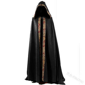 Medieval Gothic Polyester Satin Hooded <b>Cloak</b> Men <b>Women</b> Vintage Vampire Wizard Cape Robe Gown Halloween Devil Party Costume - Product Image 5
