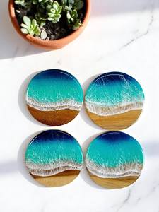 Juego de posavasos de madera y resina de alta calidad, posavasos de piedra de resina epoxi de madera natural duradera para mesas de té, café y comedor - Product Image 4